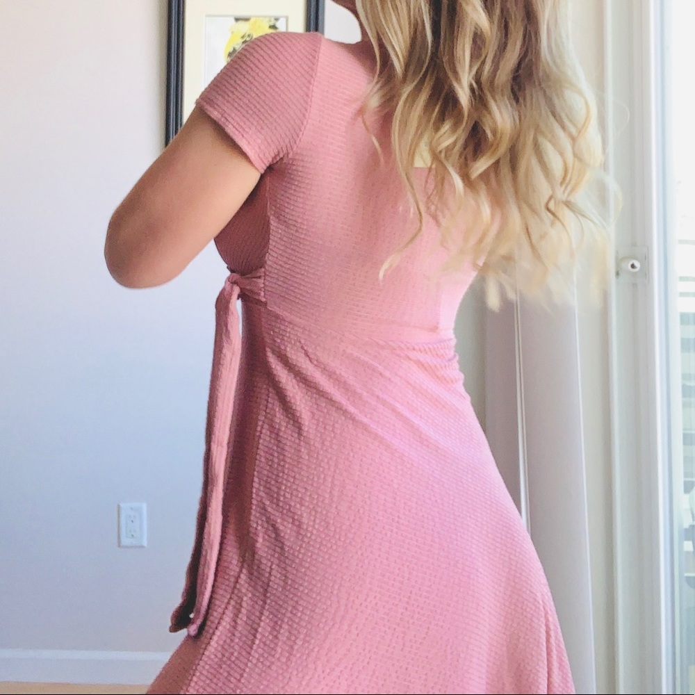 Dusty Rose Soft Pink Faux-Wrap Mini Dress - Picture 2 of 7